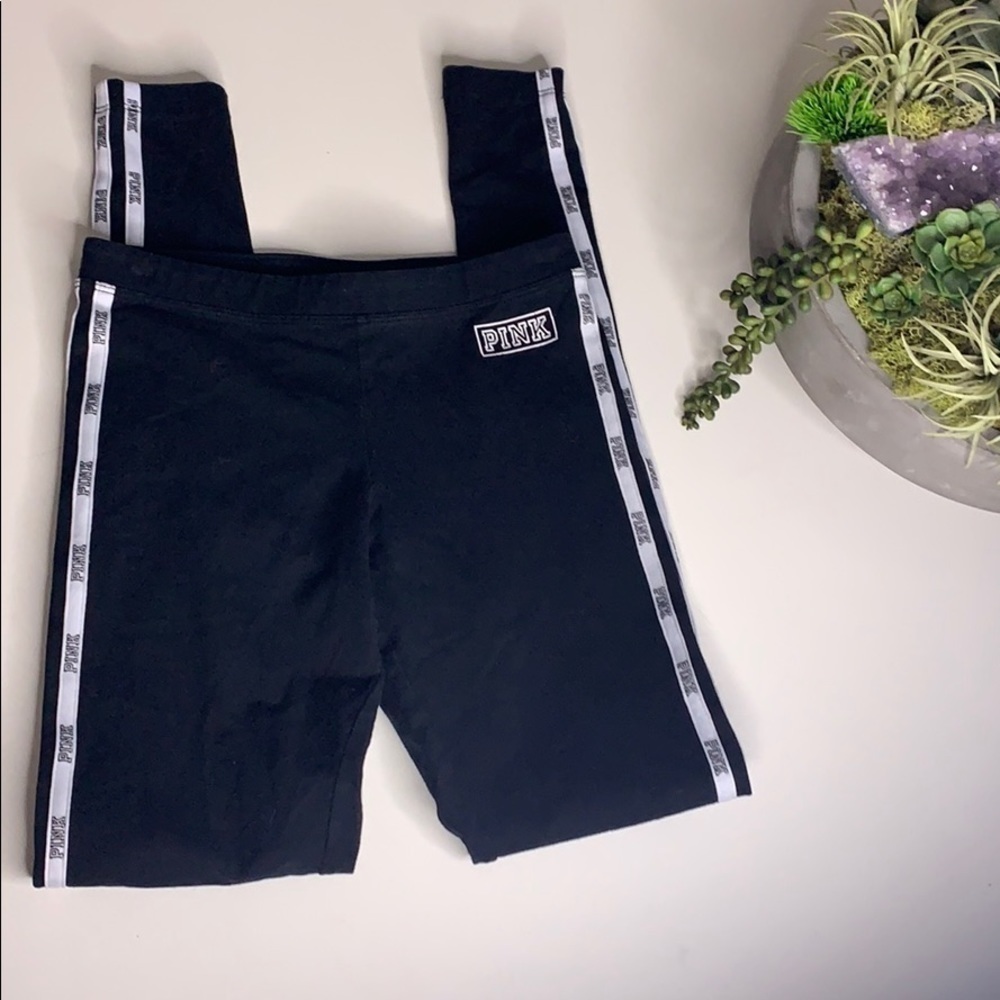 PINK Victoria Secret Black side stripe sequin legging pants xs women’s